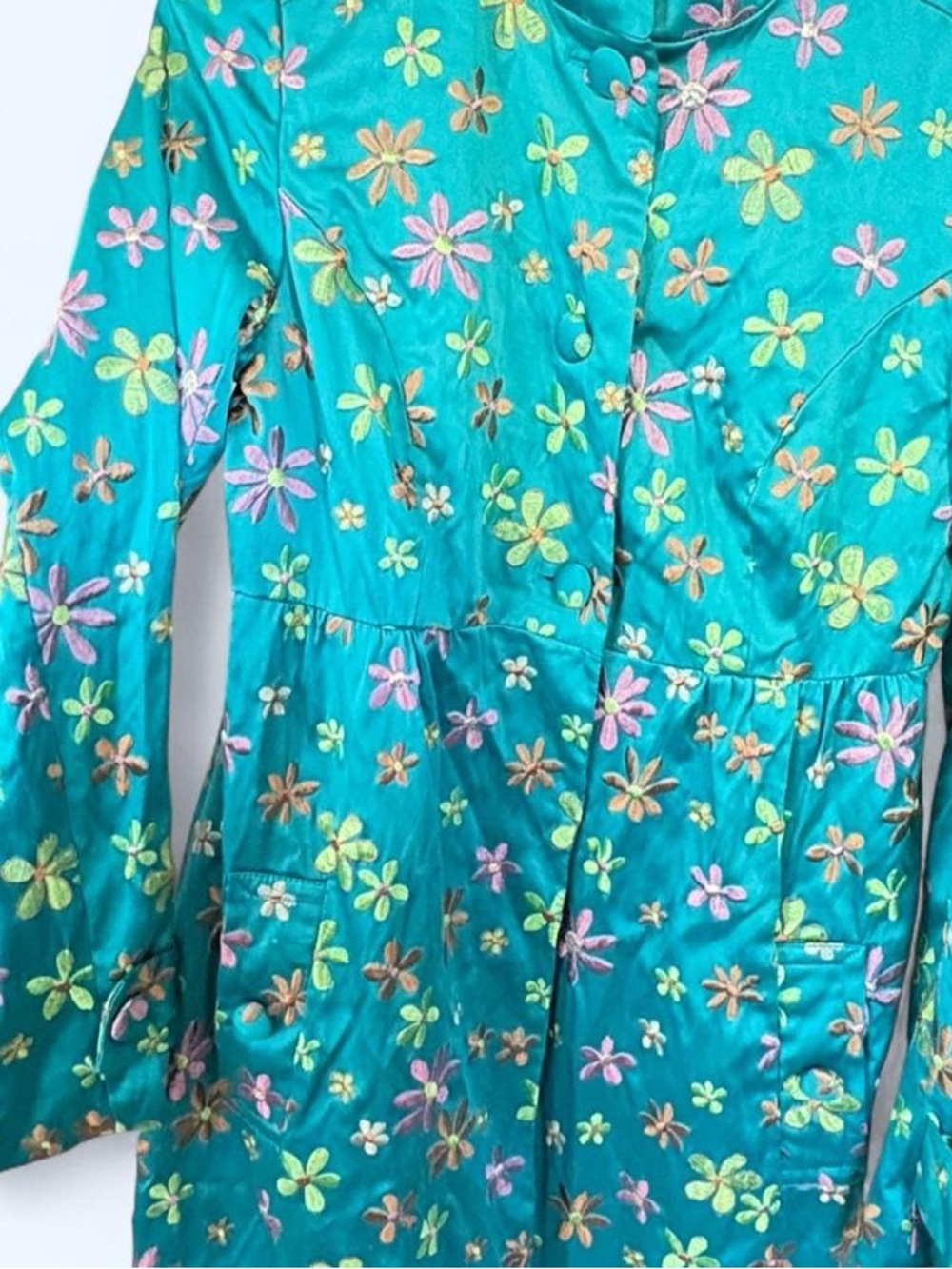 Rampage Teal Floral Embroidered Trench Coat